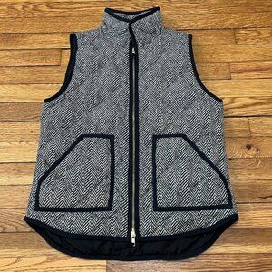 J. Crew Womens Quilted Down Puffer Vest Herringbone Sz Small Full Zip Insulated